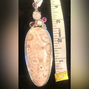 Sajen Handcrafted Sterling Silver Jasper Pearl Garnet Moonstone Pendant